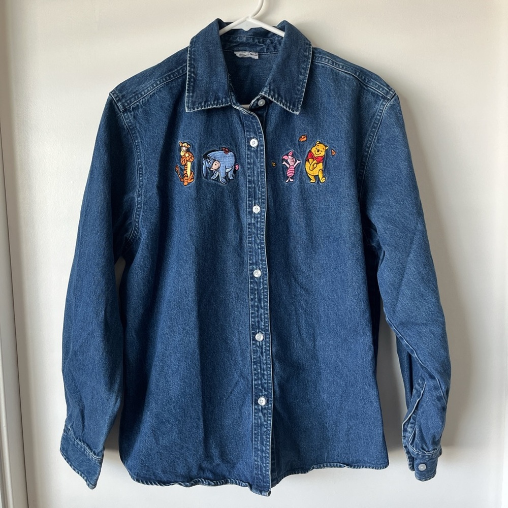 (SOLD) Disney Blue Denim Button-Down Shirt with Winnie the Pooh Embroidery